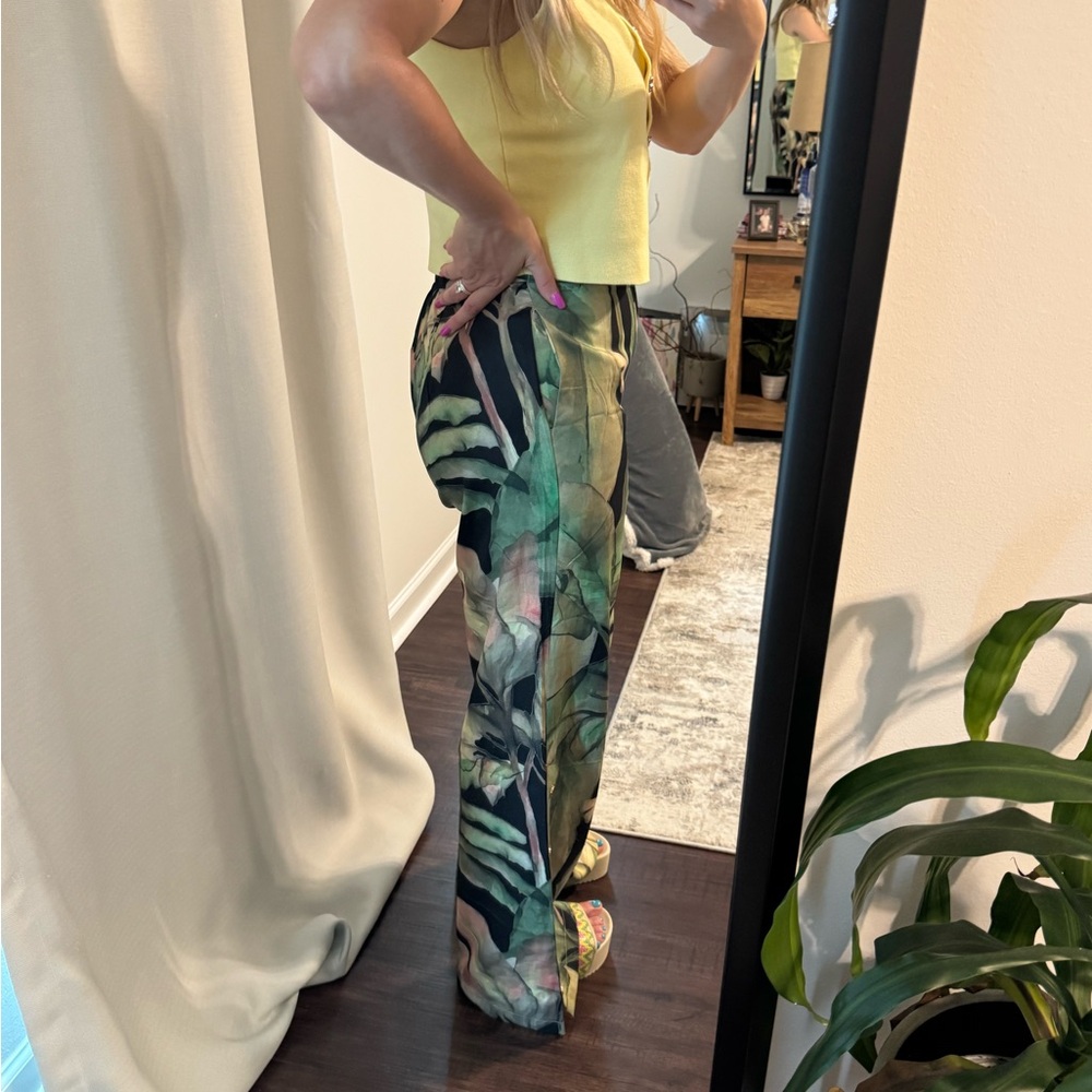 Tropical Leaf Print Women's Summer Vacation Resort Trouser Pants - Picture 12 of 15